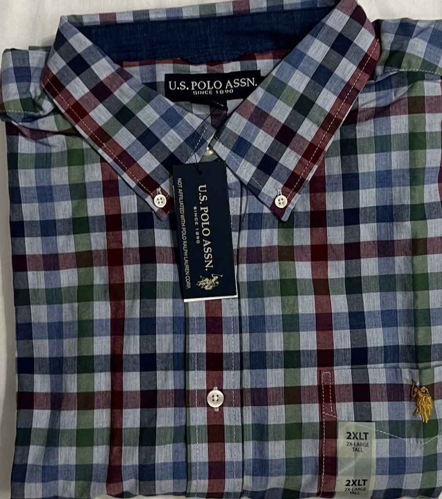 New U.S.Polo Assn Men's Long Sleeve Shirt Green Plaids Size