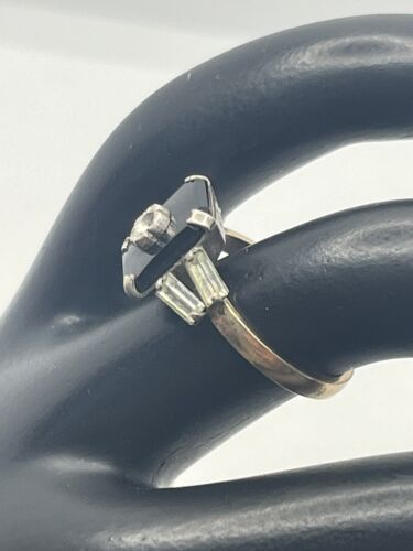 10k gold filled & sterling black stone rhinestone ring size 4.5 vintage - Picture 14 of 16