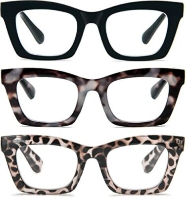 3 Pack Oprah Style Reading Glasses for Women, Blue Light Blocking Cute Oversized