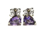 14k white gold pear Amethyst gemstone stud earrings 0.8g unique — photo 1