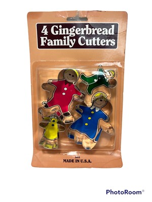 USA Made Vintage Fox Run Set of Four Gingerbread Family Cookie Cutters NOS 3553