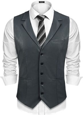 Men Lambskin Leather Waistcoat Western Vest Coat Classic Gray Button Jacket