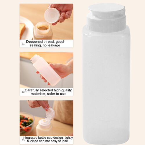 Squeeze Condiment Bottles W/Lid, Clear PP & PE Salad Dressing Dispenser Reusable
