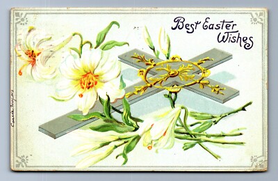 1908 CROSS WHITE DAFFODILS RAPHAEL TUCK'S EASTER Postcard P18