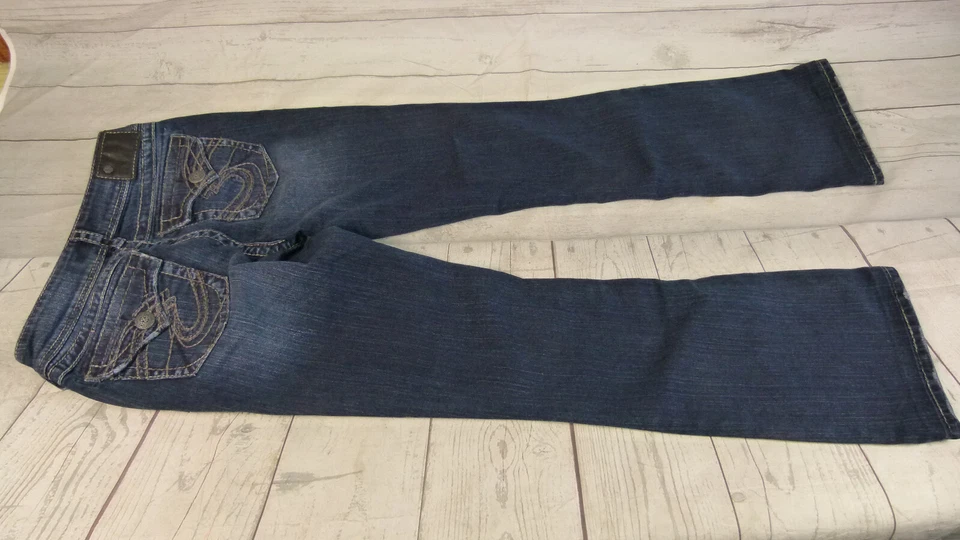 Pantalones de mezclilla para mujer plateados azules mezcla de algodón Suki excedente acampanados talla 27x32 Foto 4 de 4