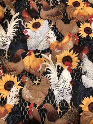 chickens and roosters all over cotton window valance handcrafted free shipping