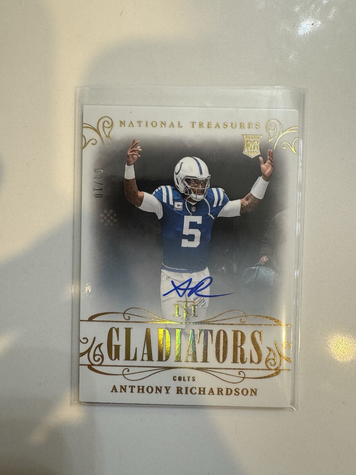 2023 National Treasures Football Anthony Richardson Gladiators Gold Auto /10