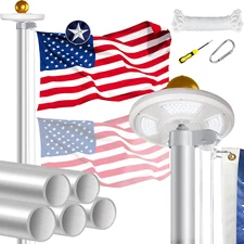Heavy Duty Flag Pole Kit with Solar Light, 20 FT 13 Gauge Aluminum in Ground Fla