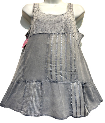 FUNKY STUFF patch hippy boho embroidered viscose babydoll tank TOP M Free shipp