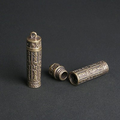Hollow Buddha Bottle Sutra Cylinder Pendant Keychain Vintage Pill Box Containjo