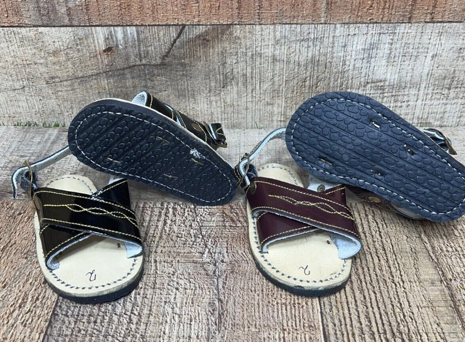 Sandalias de cuero para andador bebé/niño diseño cruzado tradicional Huarache cruzado Foto 2 de 4