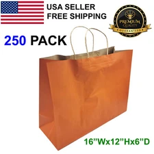 250 Packs Orange Paper Shopping Kraft Retail Gift Merchandise Bags With Handles