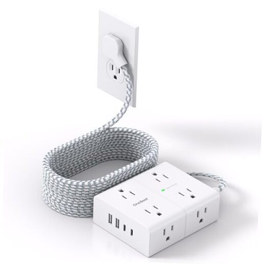 Surge Protector Power Strip Cord, Ultra Thin Flat Extension Cord 15 Ft White-image