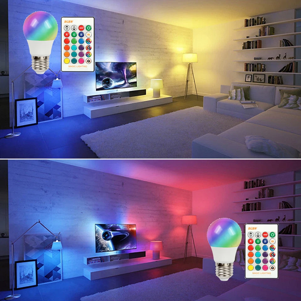 4 Pack E26 LED Light Bulbs RGB Color Changing 3W A19 Cool White Bulb with Remote - Image 4 of 4