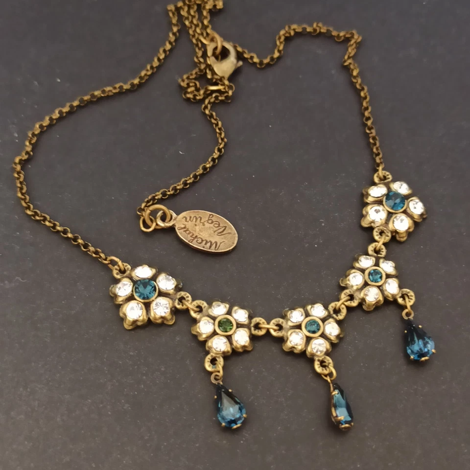 Collar Michal Negrin Azul Cristales Transparentes Renacimiento Victoriano Elegante Gargantilla Babero Foto 3 de 4