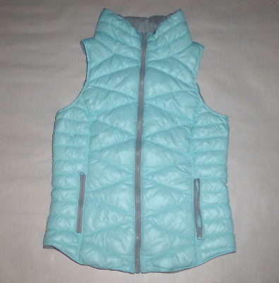 Juniors SO Aqua Baby Blue Full Zip Pockets Quilted Puffer Vest Jacket Sz X-Small