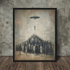 UFO ALIEN ABDUCTION Wall Art, Retro Sci-fi Cryptid Poster, Disclosure UAP Decor