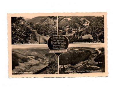 Postcard Oberweißbach mountain railway valley station view from the red stone fruit field forge