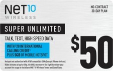 Net10 50.00/Month Refill, Unlimited Talk, Text, and Data 