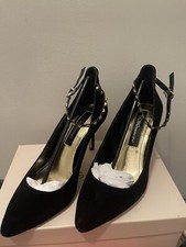 BCBG Black Suede Pumps w/Gold Stud Embellished Ankle Straps. Worn once.