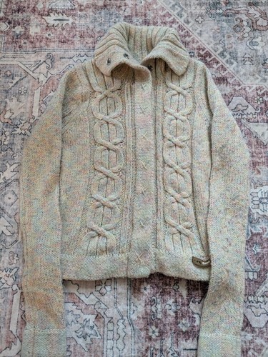 Vintage Y2K Mudd Button Cardigan Off White Soft Pastel Rainbow Cableknit Youth M - Picture 5 of 10