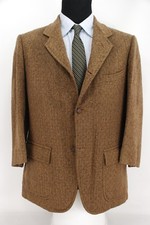 Vintage Brooks Brothers 3Btn Tweed Sport Coat Brown Geometric Short Sleeves 40R