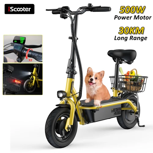 iScooter Electric Scooter W/ Seat & Basket 500W Motor Adult Commuting E-Scooter