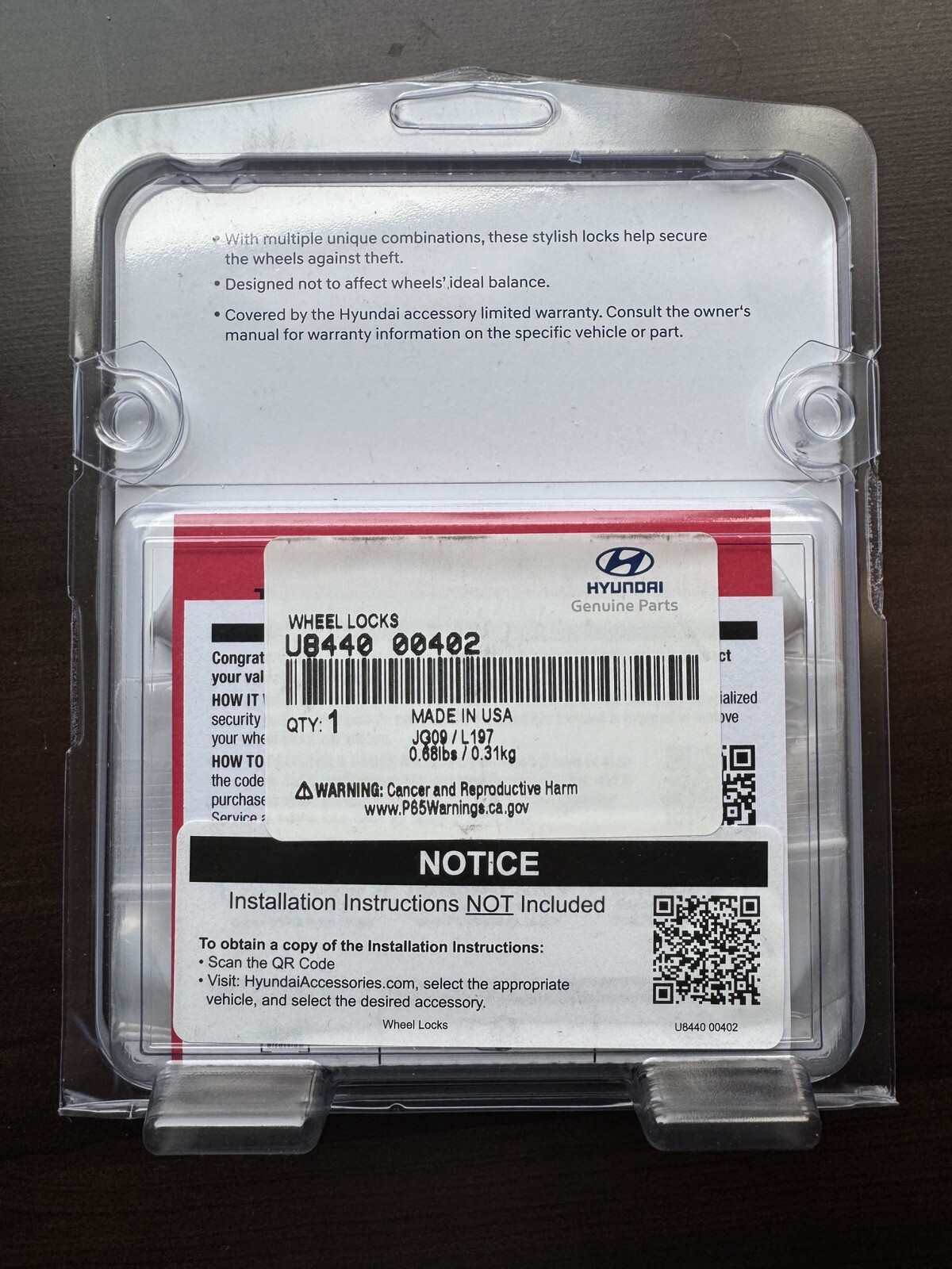 GENUINE HYUNDAI WHEEL LOCK KIT  OEM PART # U8440-00402