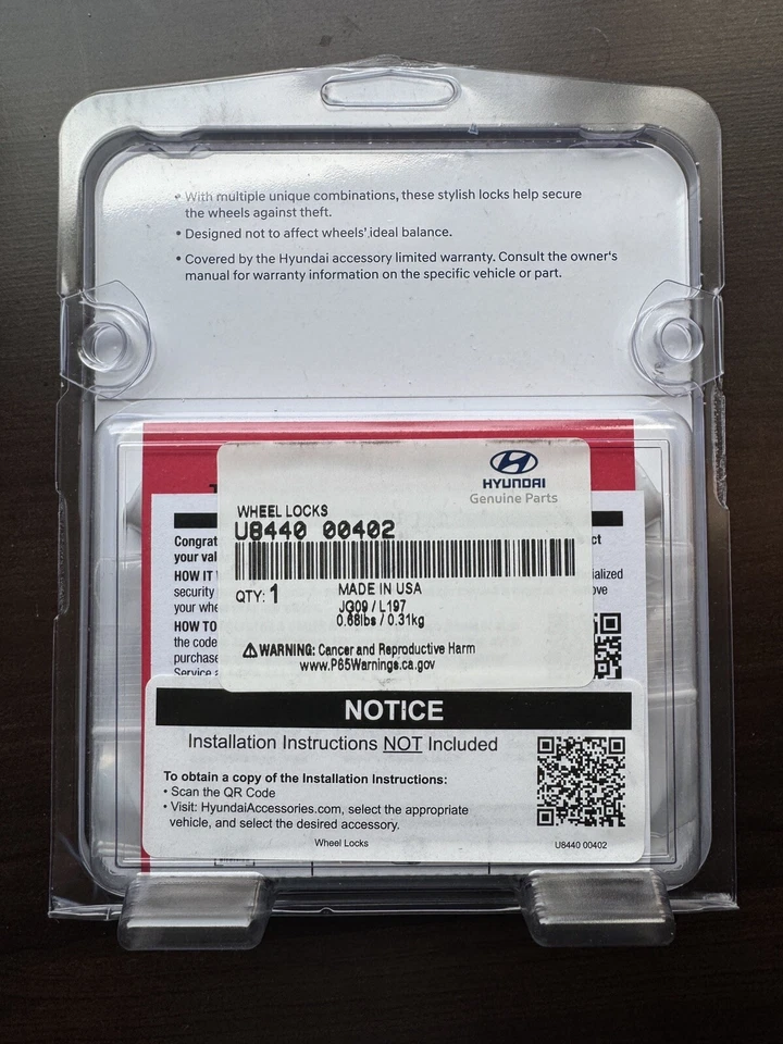 GENUINE HYUNDAI WHEEL LOCK KIT OEM PART # U8440-00402 - Image 2 of 2