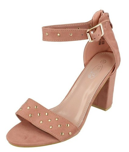 Mujer Spot On Negro/Rosa con Tachuelas Peep Toe Grueso Tacón Sandalias:F1R0831 - Imagen 11 de 19