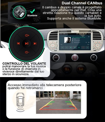 CAR TABLET BIANCO  Fiat 500 autoradio Android 14 4G RAM + 32G ROM wi-fi GPS 7" - Foto 11 di 11