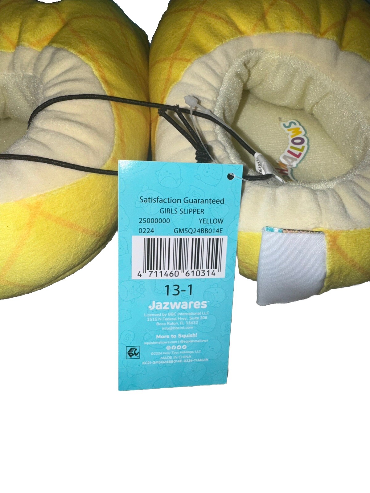 PANTOFOLA D’ORO Pantofole Squishmallows Bambini Peluche Giallo Maui l'Ananas Taglia 13 1 Nuove