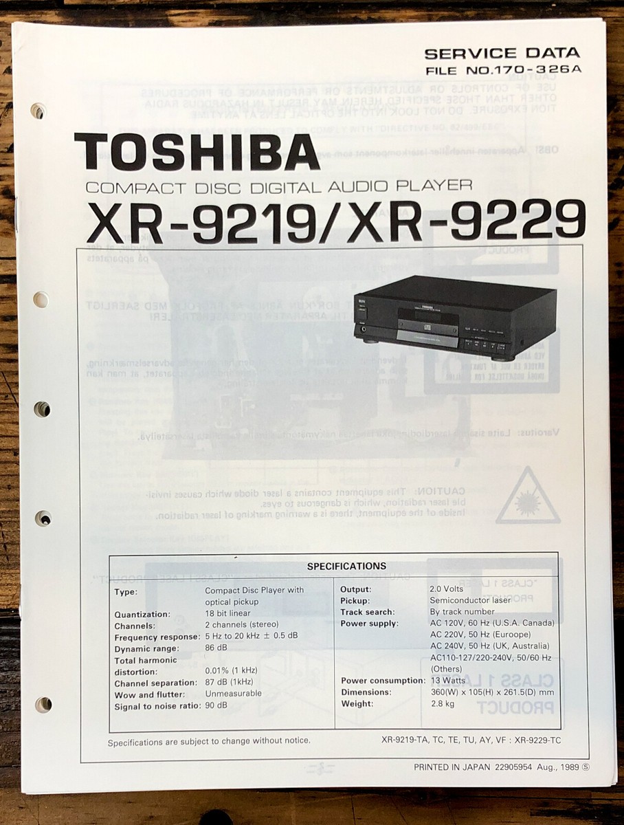 Toshiba XR-9219 XR-9229 CD Player Service Manual *Original* | eBay