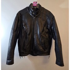 Mens Leather Motorcycle Jacket Black Biker Moto Padded Lace Up Full Zip Size 46
