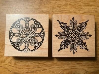 TWO BRAND NEW PSX Snowflake Rubber Stamps - Wood Mounted 3  Square