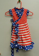 Jelly the Pug Wrap Dress Patriotic Red White Blue Stars Stripes NWT sizw 3T