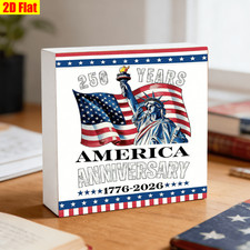 4th of July 250 Years America Wooden Box Sign Patriotic Home Decor 1776-2026