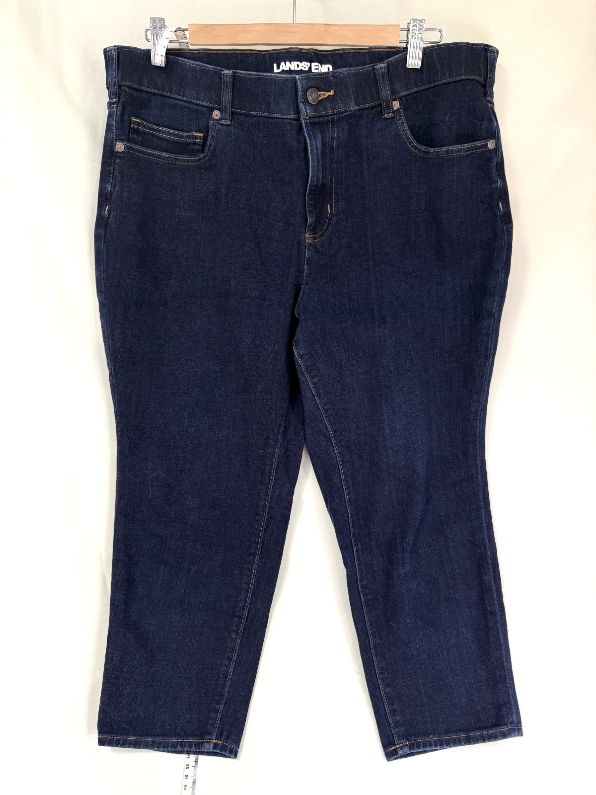 Lands End Womens 18W Capri Pants Dark Wash Stretch Cotton Bl