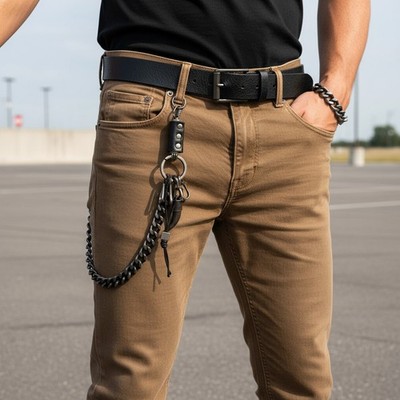 Men Silver Skull Wallet Chain Western Bull Horn Motorcycle Punk Rock Biker