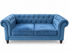 Blue Velvet Chesterfield Style 2 Seater Sofa Tufted Fabric Couch 180cm RRP £630
