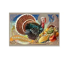 1909 Thanksgiving Turkey Poster: Retro Fall Harvest Postcard Wall Art, Decor