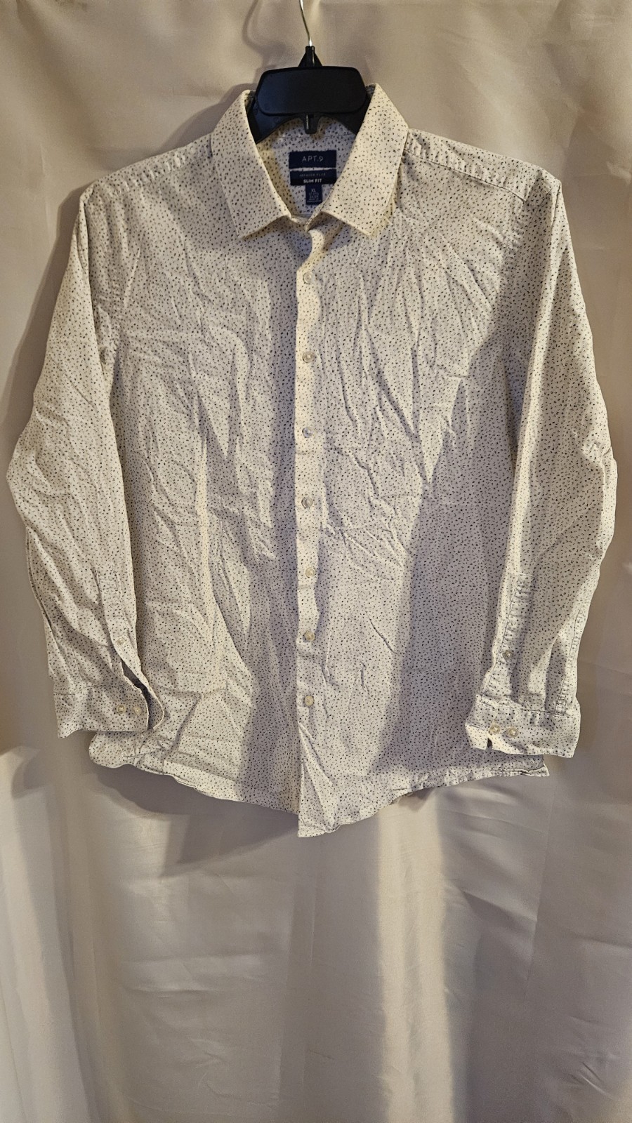 Mens Apt 9 Size XL Premier Flex Slim Fit White Patterned Dress Shirt