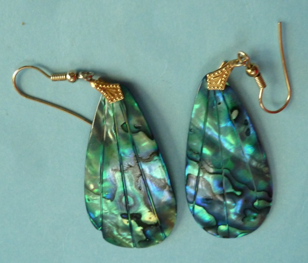 Abalone Shell Dangle Drop Earrings Hook Tear Drop… - image 1