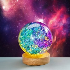 100mm Colorful Ice Cracked Crystal Ball With LED Light Base Home Decor Gift