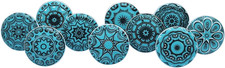 Vintage Cyan Painted Ceramic Pull Knobs for Kitchen Cabinet, Door Drawer, Ward