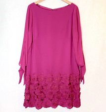 Tahari Fuchsia Pink Barbiecore Lace Embroidered Hem Chiffon Cocktail Dress Sz 12