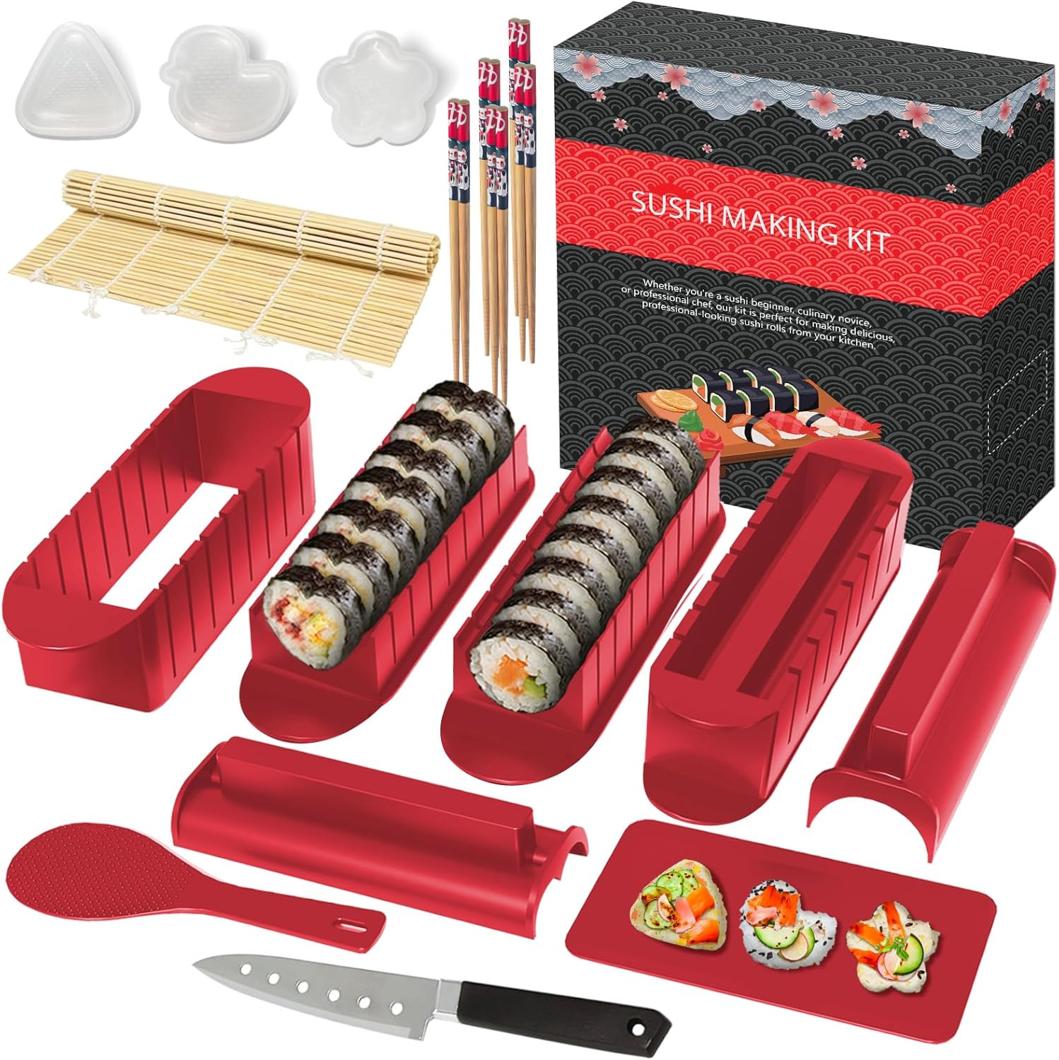 Kit Sushi Maker Completo, 20 Pezzi Set per Adatto Ai Principianti Da Preparare D