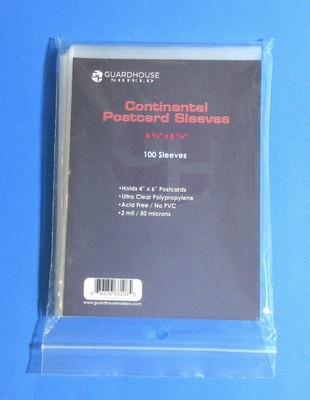 100 CONTINENTAL 4X6 POSTCARD SLEEVES, GUARDHOUSE SHIELD, CLEAR, 4-3/8 X 6-1/8
