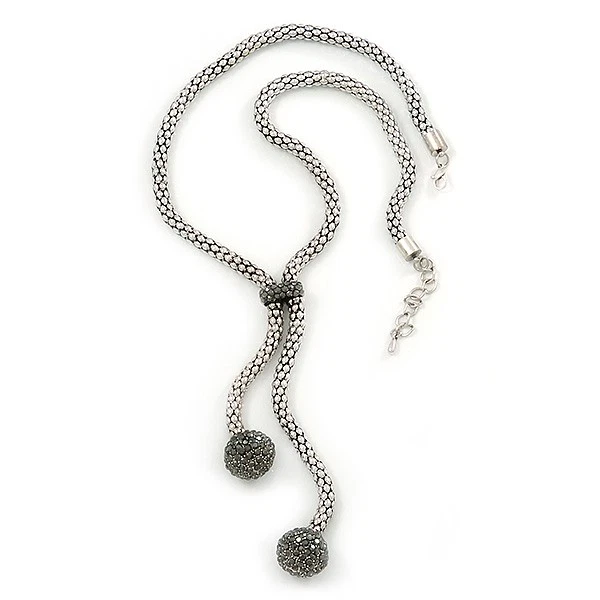 Collar destacado ""Fly Me To"" con incrustaciones de cristal de borla larga hematita color cristal Foto 2 de 4