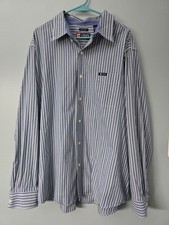 Chaps Easy Care Mens Size 2XL Blue Green Striped Button Down Long Sleeve Shirt